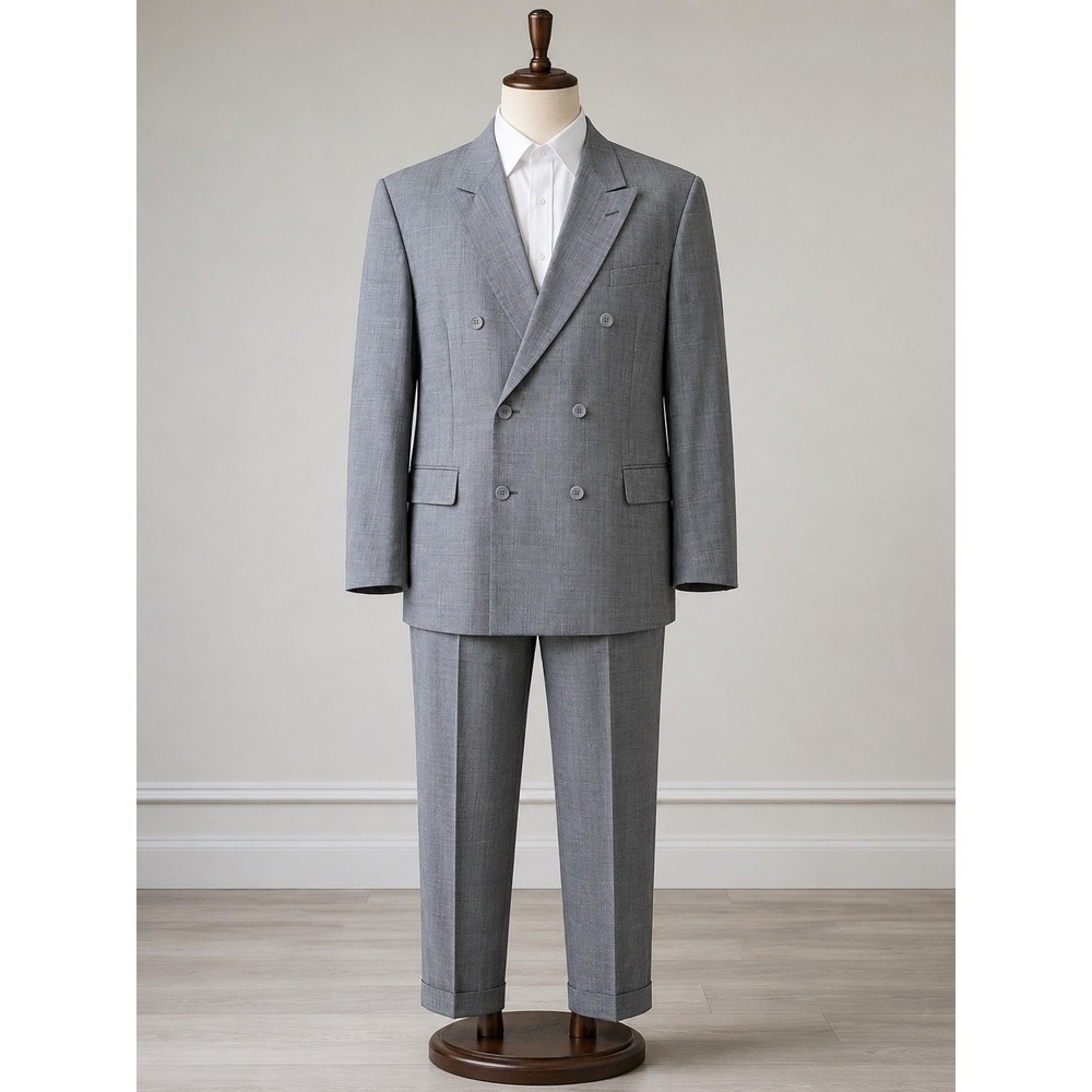 Richard Harris Suit Men 52R 46R Grey Double Breasted Wool Blend Formal 2pc